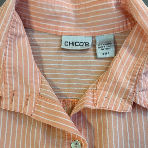 Chico’s Orange and White Striped Button Down Top Shirt 3/4 sleeve Size XL - Picture 3 of 7